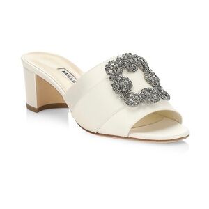 Manolo Blahnik Martanew Embellished Satin Mules